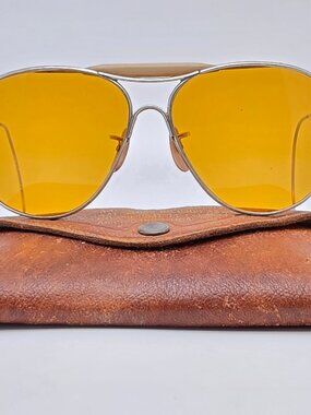 American Optical Type G-1 AAF Nickel Frame Noviole Amber WWII Aviator Sunglasses